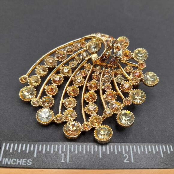 B. S. K. Mid-Century Modern Brooch, Jonquil Topaz Rhinestones, 1950s Vintage - Picture 8 of 10